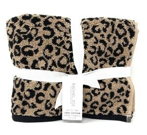 Rachel Zoe Animal Leopard Print Hand Towels Black Brown NWT Set 2 Pcs